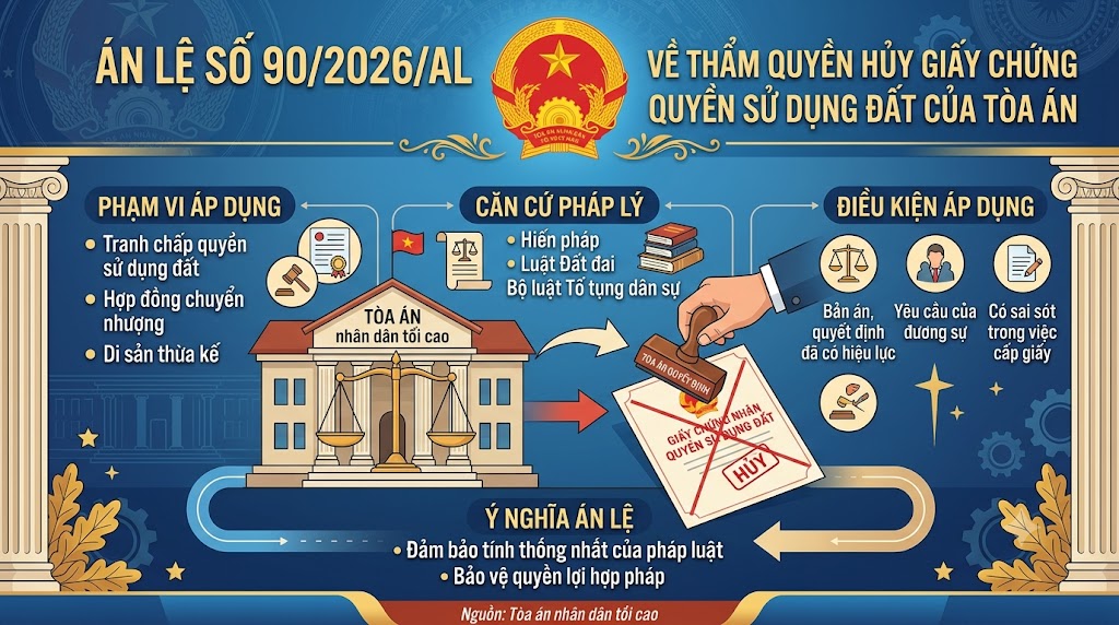 Án lệ số 90/2026/AL về thẩm quyền hủy giấy chứng nhận quyền sử dụng đất của Tòa án